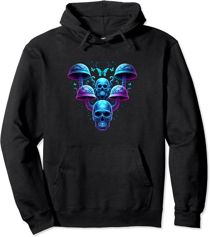 Fairycore Mushroom Skulls Aesthetic Vaporwave dark academia Pullover Hoodie - Kesharleemas Shop 30B0BTT5C7H6