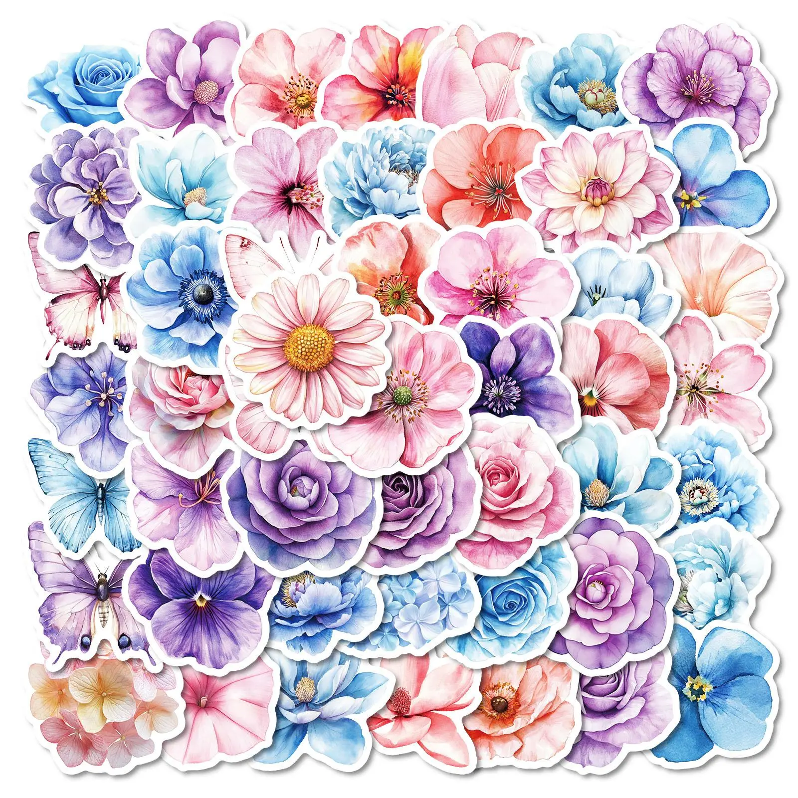 Flower Pattern Sticker, Colorful Flower Sticker, Decorative Sticker for Scrapbook, Diary, Notebook, Water Bottle, Car, DIY Decorative Stickers