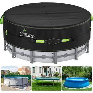 18 Ft Round Pool Cover with Reflective Strips, Swimming Pool Cover for Above Ground Pools, Solar Cover Including Rope Tie and Luminous Ground Nails, PU Tarp Snug Fit for UV Protected