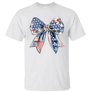 [Sale Up To 45%] American Bow Shirt, Stars & Stripes Mixed Pattern Graphic, Cute Patriotic Style for 4th of July Outfits