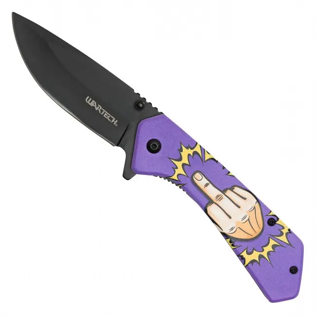 Middle Finger Pocket Knife – Funny Cartoon Hand Collectible – Rude Humor Novelty – Assisted Opening Folder – Gag Gift – Prank Accessory – Comic Style Artwork – Adult Humor