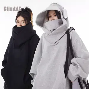 Social Anxiety Hoodie Men's & Women's Autumn/Winter American Style Functional Thick Hooded Jacket Fleece Lined Loose-fitting Turtleneck Mask Pullover