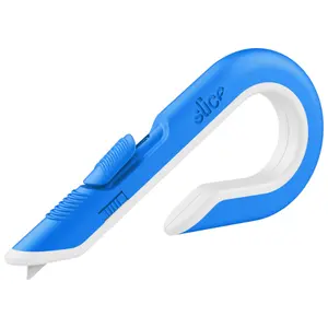 Slice Box Cutter - Sky Blue with Hook-shaped Handle & Retractable Finger-Friendly Ceramic Blade for Safer Package Opening