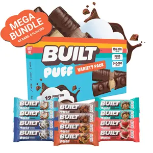 Official BUILT Bar, Mega Bundle, Variety Flavor Party Puff Pack (48 bars, 6 flavors, 4packs of 12)
