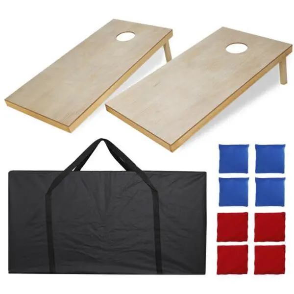Regulation Size 4'x2' Solid Wood Cornhole Game Set - Customizable Pine Boards, 8 Double-Stitched Fill Bean Bags, Foldable Legs, Carry Case for Beach, Backyard, Tournament Use