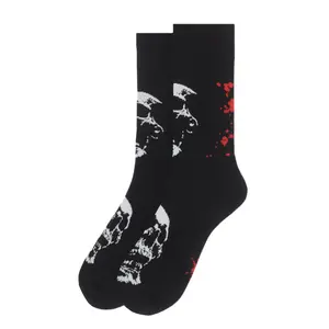 Parquet Men’s Skull Pattern Novelty Crew Socks – Black, White & Red