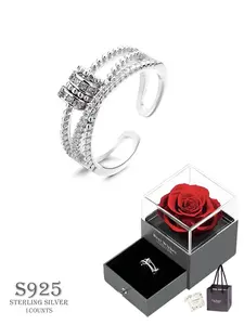 S925 Sterling Silver Rotating Bead Ring, Statement Multi Ring, Fashion Jewelry for Party, Daily Decor, Trendy All-match & Exquisite Jewelry for Birthday Gift