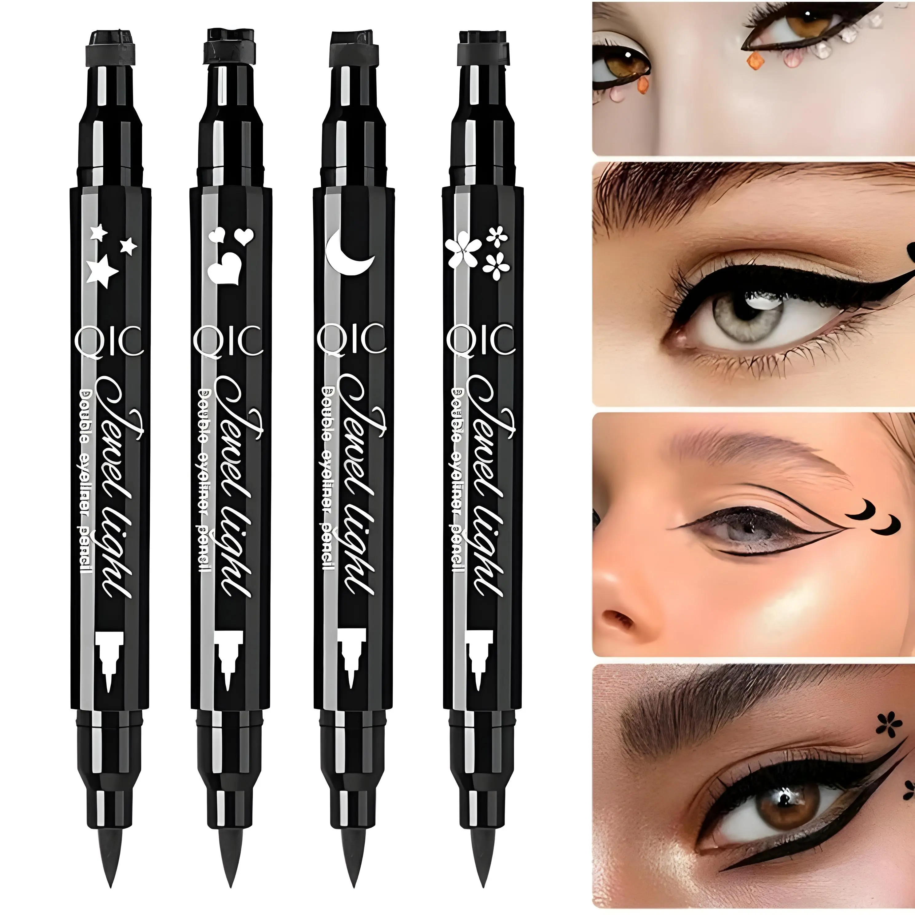 Eyeliner Stamp Pen, 2-in-1 Longwear Cosmetic with Heart & Star Stamps, Smudge-Proof Liquid Liner for an Elegant Cat Eye, Easy for Beginners