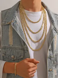 Men's Basic Chain Necklace, Trendy Daily Wear Accessory, Versatile Neck Jewelry for Men, Stylish Casual Fashion, Cuban Link Chain