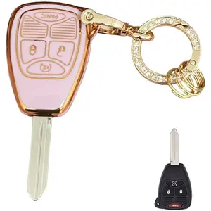 Soft TPU for Jeep Key Fob Shell Fits for Jeep Wrangler/Compass/Dodge Ram/Durango/Caliber/Nitro/Dakota/Chrysler (B-Pink)