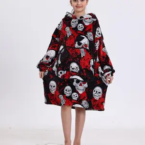 Comfortable Flame-Resistant Loungewear, Hooded Blanket Sweatshirt, Long Sleeve, Large Apple Pocket, Multiple Patterns