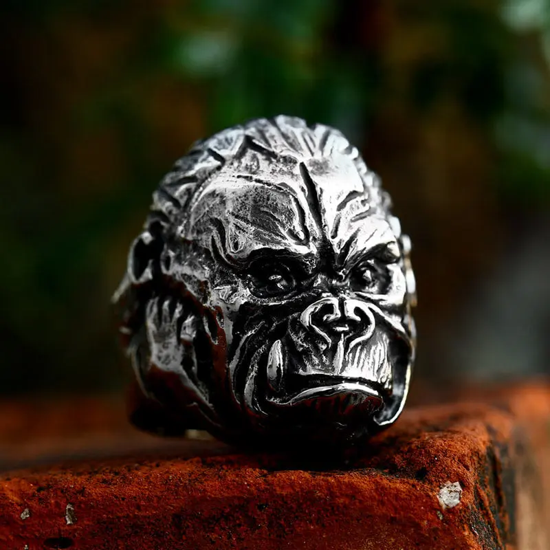 GTHIC Vintage Gorilla King Animal Ring Stainless Steel Jewelry for Men Daily Wear