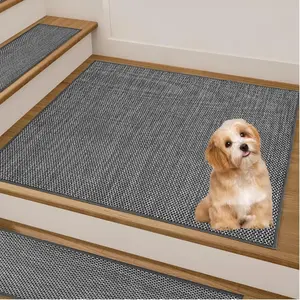 Non Slip Liner Stair Treads Matching Mat for Wooden Steps, 30"x30" Square Stair Landing Rug with Rubber Backing, Washable Indoor Safety Stair Landing Mat for  Elders Dogs, Black