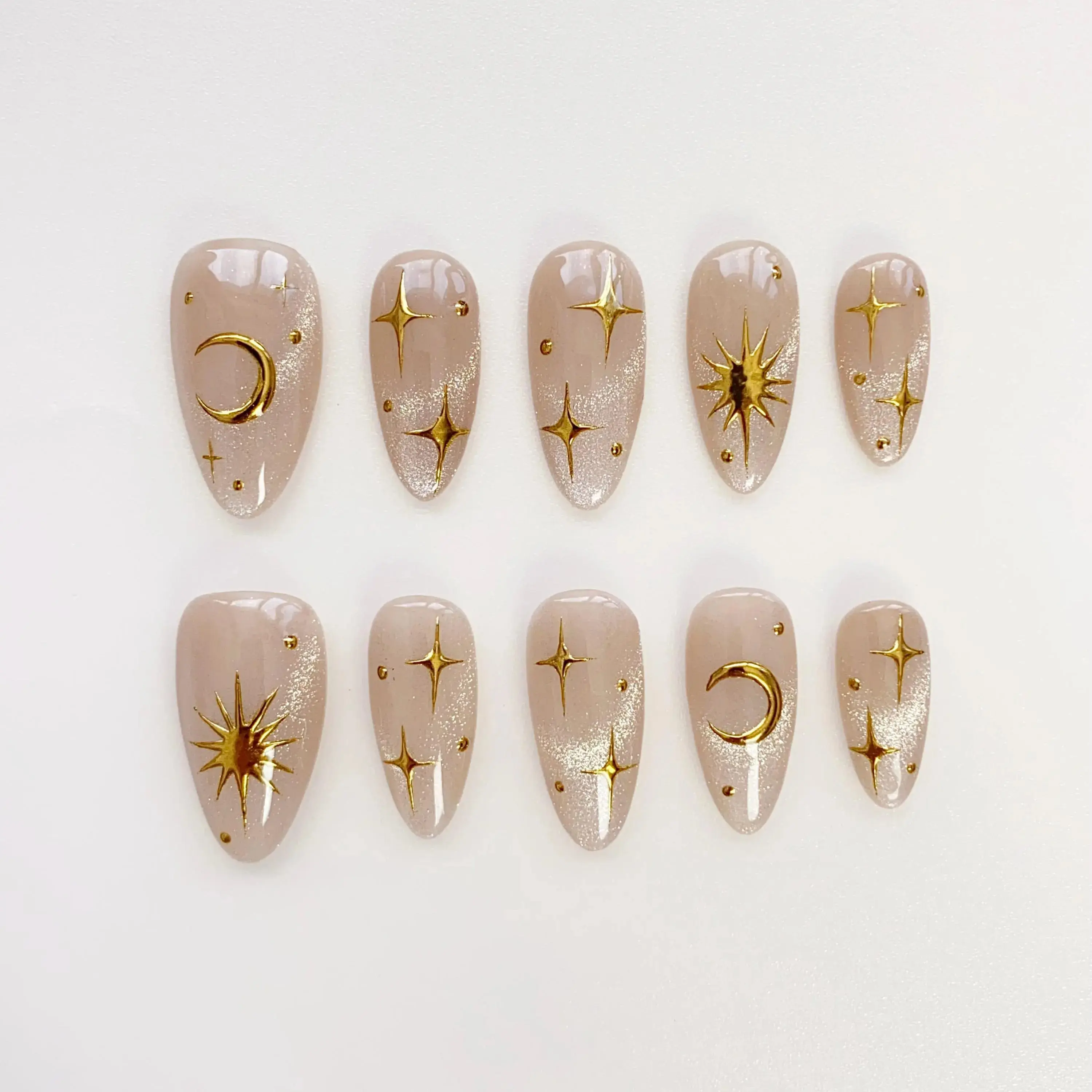 Aura press on nails long almond nails/Moon&Sun StarNails/Cat eye nails/Aura Nails/gyaru nails/gothic nails/Black Nails/Birthday Nails