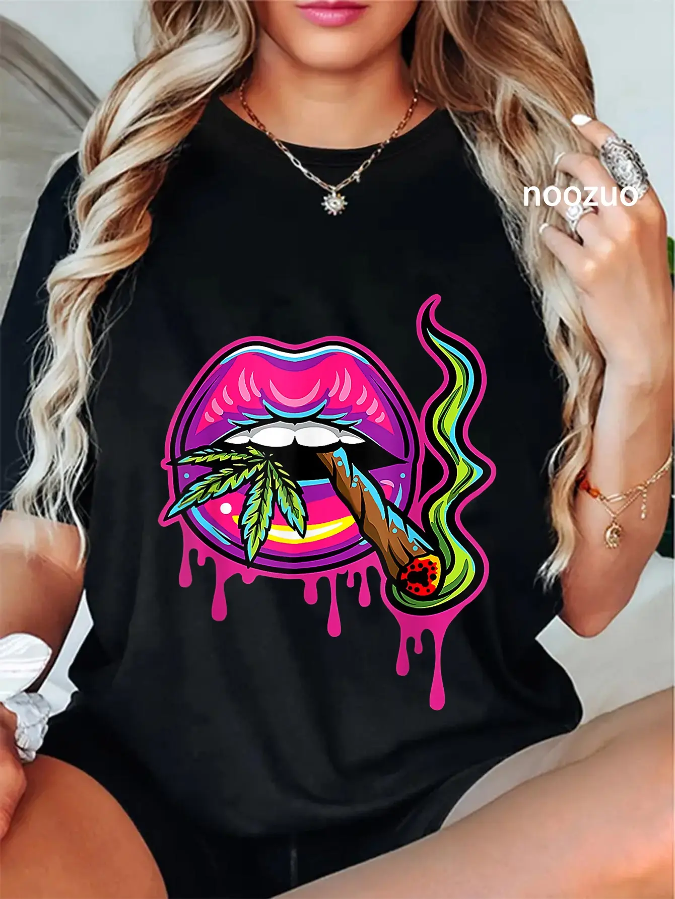 100% Cotton Unisex Lips Sexy Smoker Blunt Weed Teeth Marijuana Leaf 420 T-Shirt