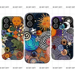 Whisiaml Colorful Sun & Moon Collage Art Phone Case, Retro Celestial Swirl Design, Fits iPhone 7, 8, SE, X, XR, XS, XS Max, 11, 12, 13, 14, 15, 16, 17(Plus, Pro, Pro Max) & Samsung Galaxy S21, S22, S23, S24 (Plus, Ultra)