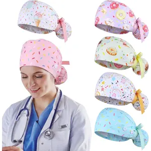 6 Pcs Scrub Caps for Women Doctor Nursing Hats with Buttons Adjustable Tie Back Working Cap Bouffant Scrub Hats for Women Men