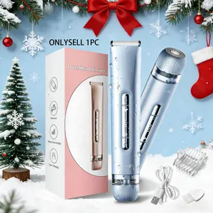 Double Head Electric Shaver，2 in 1 Electric Bikini Trimmer for Women,Electric Razors with Dual Heads,Rechargeable Pubic Hair Trimmer Painless Pro Shaver for Underarm Leg Arm Body Face Private Area, Painless Precision Shaver, USB Rechargeable Shaver