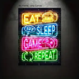 Neon Gamepad Pattern Canvas Painting without Frame, Unframed Wall Art, Gamepad Pattern Wall Art, Wall Decor for Home Living Room Bedroom Office, Ornaments