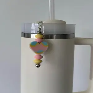 Tumbler Silicone Beaded Charm Key Chain For Cup Tye Dye Heart Bead Gift For Her Drink Accessories