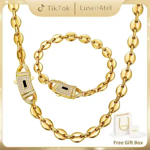[2026 New Upgraded] 14K Gold-Plated Cuban Chain Set Necklace & Bracelet Anti-Rust Waterproof Sweatproof Fade-Resistant Hypoallergenic 6mm-14mm Durable Tight-Link Secure Clasp Clean Gold Shine Everyday Style