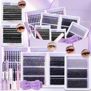 Lash Clusters Kit Mixed 8-16mm D Curl, Natural & Fluffy Volume Individual Lashes,Lash Clusters Kit with Long-lasting Lash Bond ,Seal  ,Remove,Tweezers and Hairband. DIY Eyelash Extensions Easy to Apply for Beginners, Perfect Gift for Women