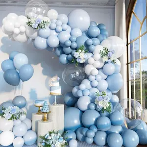 156-Piece Dusty Blue Balloon Arch Kit with Light Blue, White, and Clear Balloons for Parties
