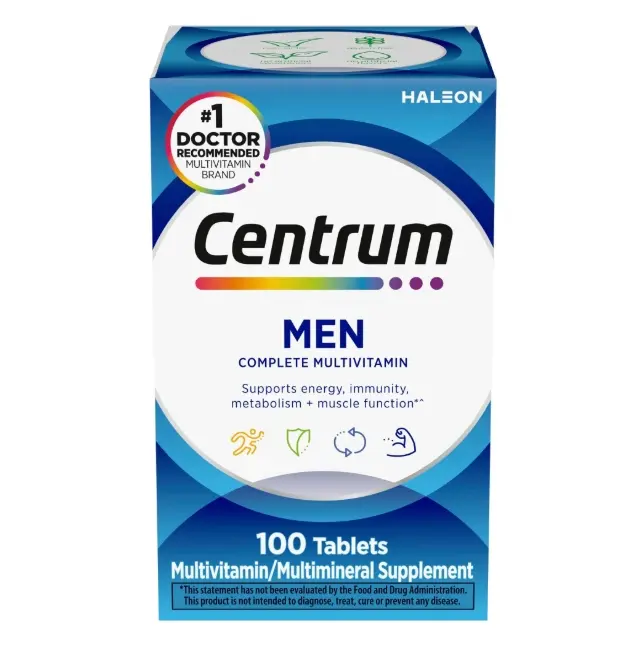 Centrum Men Multivitamin Tablets, Vitamins B, C, D3 & E, 100 Count, Daily Multivitamin & Multimineral Supplement for Men, Immune Support, Energy Metabolism, Muscle Function & Overall Wellness