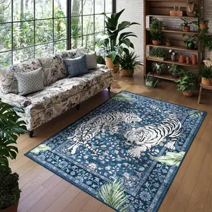Luxury Unicorn Plant Print Carpet, Bohemian Style Vintage Retro Design, Washable Non-Slip Large Area Animal Print Rug for Living Room Bedroom Home Decor