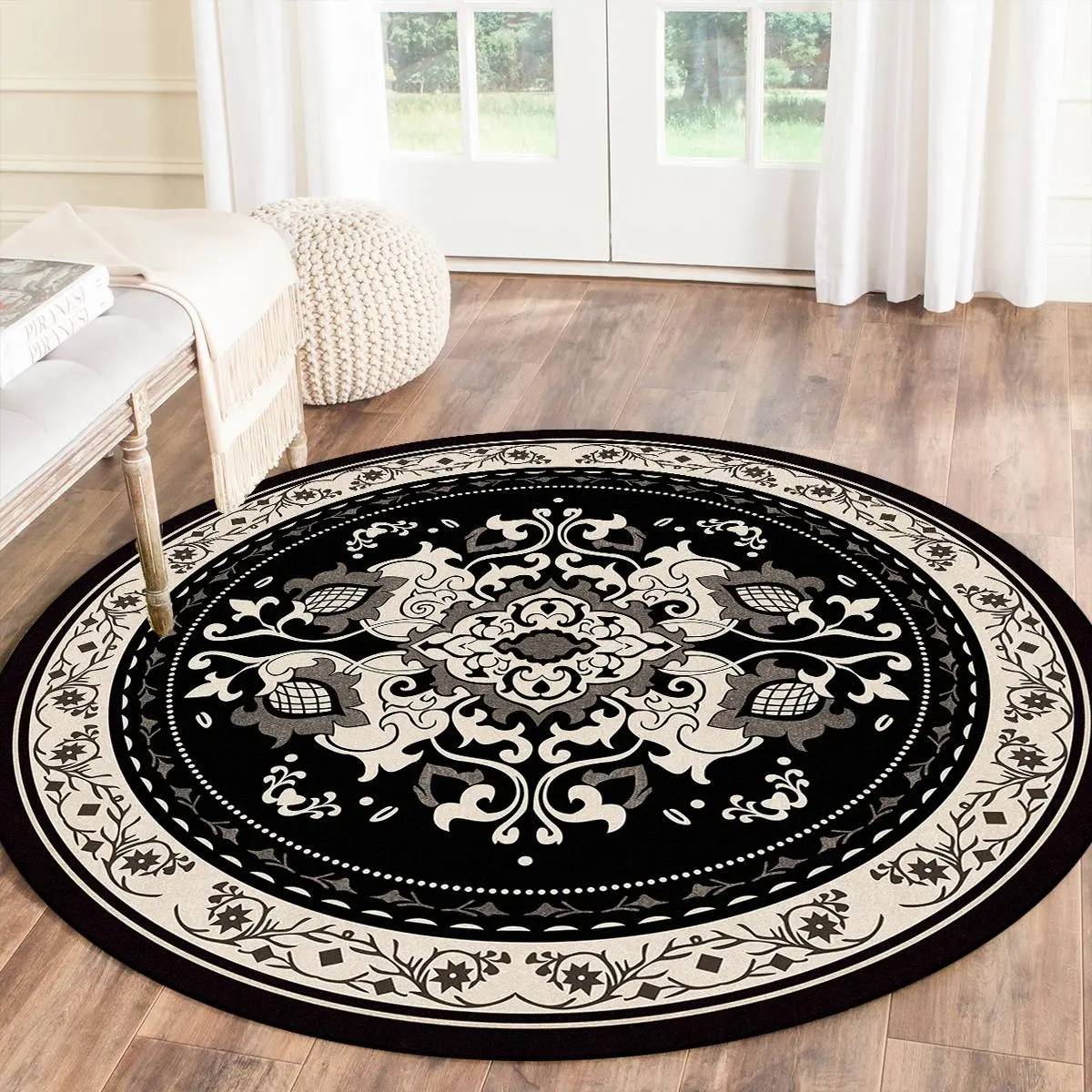 Vintage Floral Pattern Round Rug, Non-slip Washable Floor Mat, Decorative Carpet for Home Living Room Bedroom, Floral Area Rug, Vintage Design Rug, Floral Print Rug, Flower Pattern Rugs