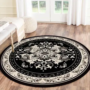 Vintage Floral Pattern Round Rug, Non-slip Washable Floor Mat, Decorative Carpet for Home Living Room Bedroom, Floral Area Rug