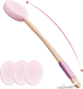 Back Lotion Applicator with 17" Handle – Svarvns Self-Application Tool with 4 Replaceable Pads for Back, Feet & Hard-to-Reach Areas (Pink)