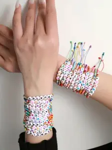 Colorful Letter Design Beaded Bracelet, Fashionable Jewelry for Women & Girls, Trendy All-match & Exquisite Jewelry for Birthday Gift
