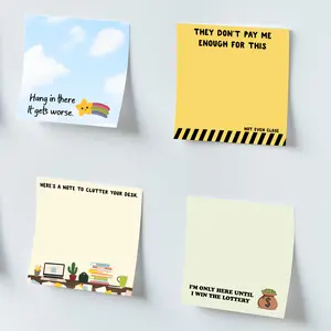 4 Pack Fun Office Sticky Notes, 3x3 Inches, 50 Sheets Per Pad, Ideal for School, Office, Home Use, Student Teacher Gifts, Office Supplies