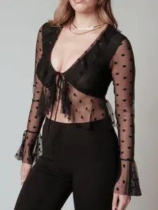 Mesh Ruffle Tie Front