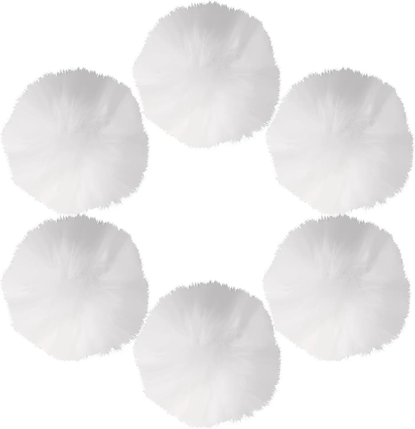 6 Pcs Faux Fur  Fluffy  Balls, White  Round Fluffy Pompoms for Crafts with Tiny Cord for Hat Shoes Garment Hair Pins Earrings Necklace Charm Wedding Accessories