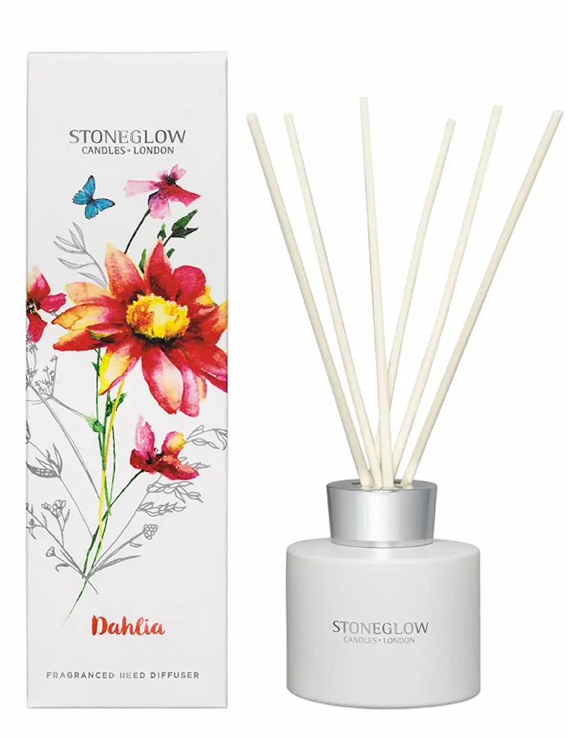 Stoneglow Botanics Dahlia Reed Diffuser - Botanical Theme Home Fragrance, Vanilla-Scented Room Freshener for Room Scenting Needs with Long-Lasting Aroma