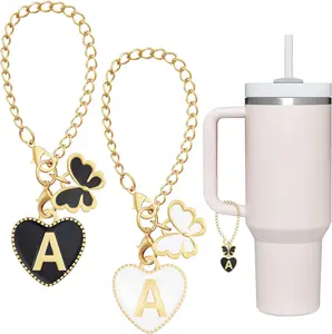 Butterfly Letter Charms for Cup Accessories, 2PCS Name ID Letter Handle Charms for Tumbler, Identification Charms Letter for Cup Drinkware Accessory Bottles Kids Sturdy Mug