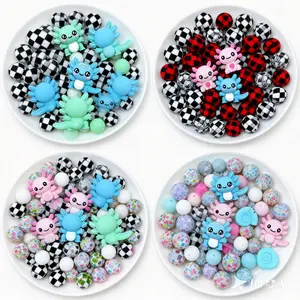 50-54 Pieces Of Various cartoon Silicone Focal Beads, Salamander Theme,Silicone Round Beads, Silicone Printed Round Beads,  Lentil Beads, and DIY Pen Jewelry Making Kit, Diy Galaxy Beads seed  bead