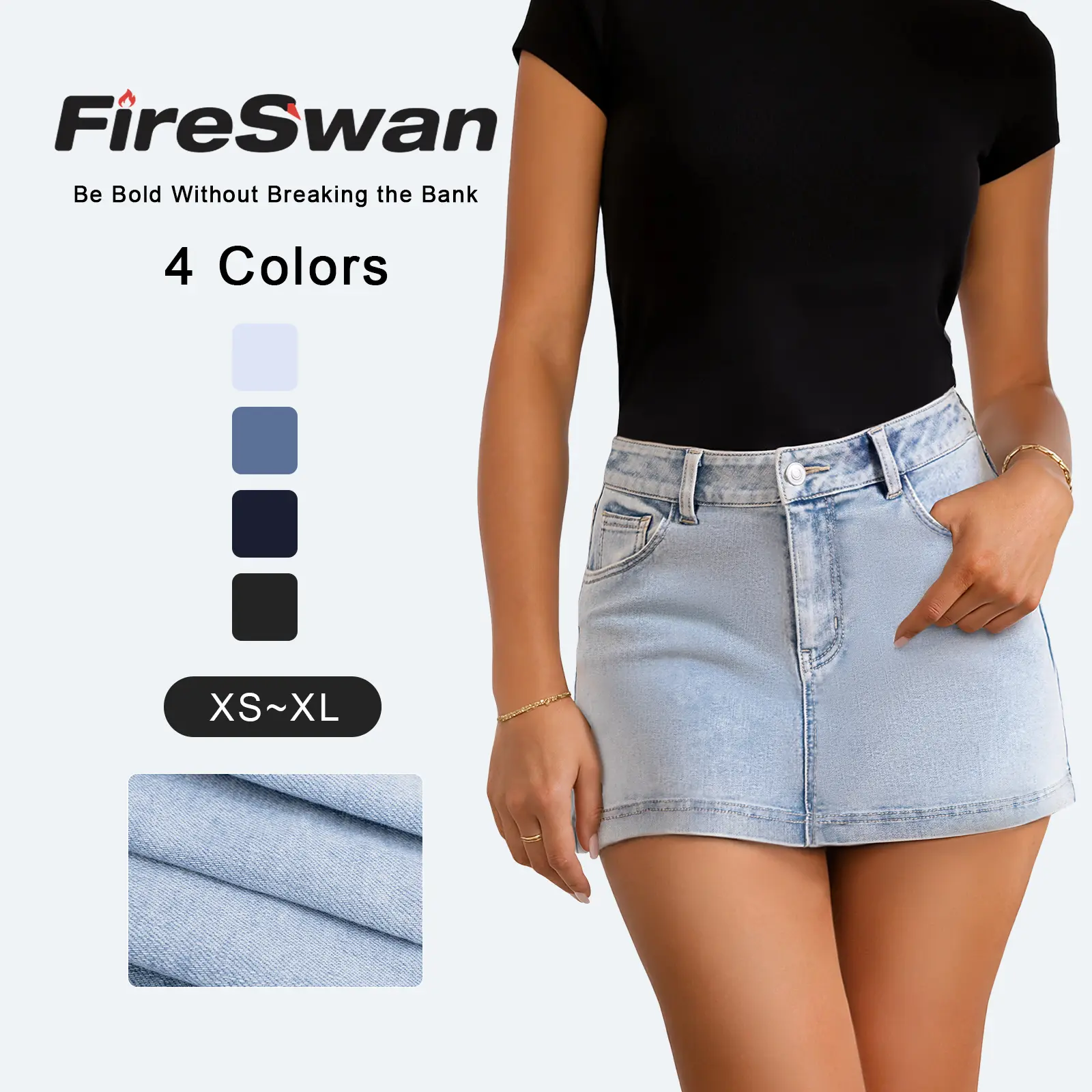 FireSwan Women's Skirts: Denim Mini Casual Oversized Skirt, High-Waisted Jean , Stretchy Fabric FireSwan Women's Skirts: Denim Mini Casual Oversized Skirt, High-Waisted Jean , Stretchy Fabric