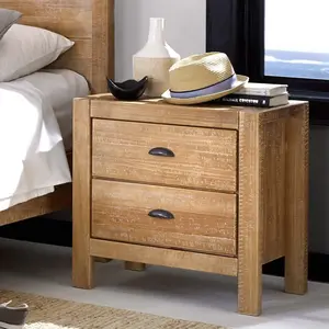 2-Drawer Bedside Nightstand, Solid Wood with Driftwood FinishChinese style solid wood bedside table small simple home bedroom storage cabinet dormitory economical special price storage cabinet