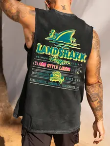 Men's Vintage Washed Work Vest, Loose-Fit Round Neck Sleeveless Tank Top, Pure Cotton Raw Edge Design, Summer Streetwear Essential, Tank Tops Workout, Sleeveless Shirt