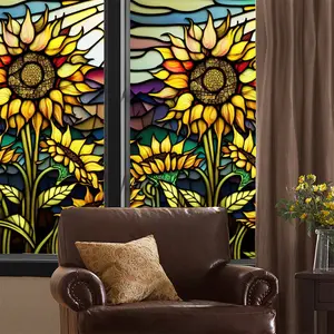Colorful Sunflower Stained Glass Window Film Removable Uv Blocking Heat Insulation Window Film Decorative Static Cling Light Stickers