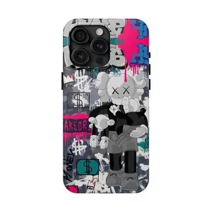 Urban Streetwear Kaws Graffiti Style Artistic Minimalist Aesthetic Heavy Duty Tough Phone Case Drop Protection Trendy Hard Cover for iPhone