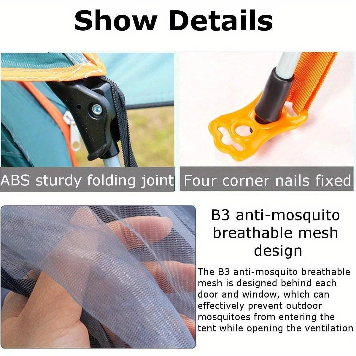 3-4 Person Automatic Pop Up Camping Tent, Portable Sun & Rain Resistant Outdoor Tent with 5 Adjustable Vents, Coverable Openings for Wind Block & Ventilation, Ideal for Hiking Picnic Beach # family camp Festival tent shade quiet canopy 3-4 Person Automatic Pop Up Camping Tent, Portable Sun & Rain Resistant Outdoor Tent with 5 Adjustable Vents, Coverable Openings for Wind Block & Ventilation, Ideal for Hiking Picnic Beach # family camp Festival tent shade quiet canopy