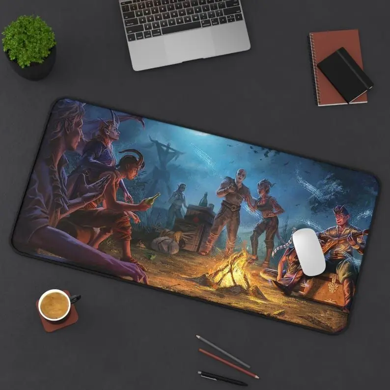 Baldurs Gate 3 Camp fire Desk Mat - RPG Gaming Mousepad, Baldur's Gate Themed Computer Desk Mat, D&D Table Mat, Fantasy Gamer Office Decor