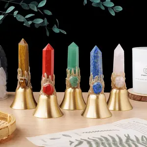 Natural Crystal Point Hand Brass Bells, Copper Bell for Bed Call Reminder, Home Decor, Home Ornament & Christmas Gift, Unique Souvenir