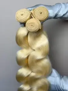 Russian Blonde #613 Straight or Body Wave 100% Raw Human Hair Bundles 1 3 4 Lengths 14-30" Grade 10A Machine Double Stitch