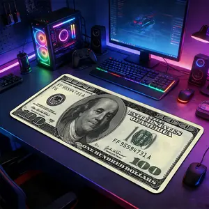 Vintage 100 Dollar Bill Large Extended Gaming Mouse Pad, Non-Slip Rubber Base Stitched Lock Edge Desk Mat, Retro Money Aesthetic Art Design, Durable Computer Accessory for Home Office & Gaming Setup, Perfect Gift for Money Style & Retro Fans