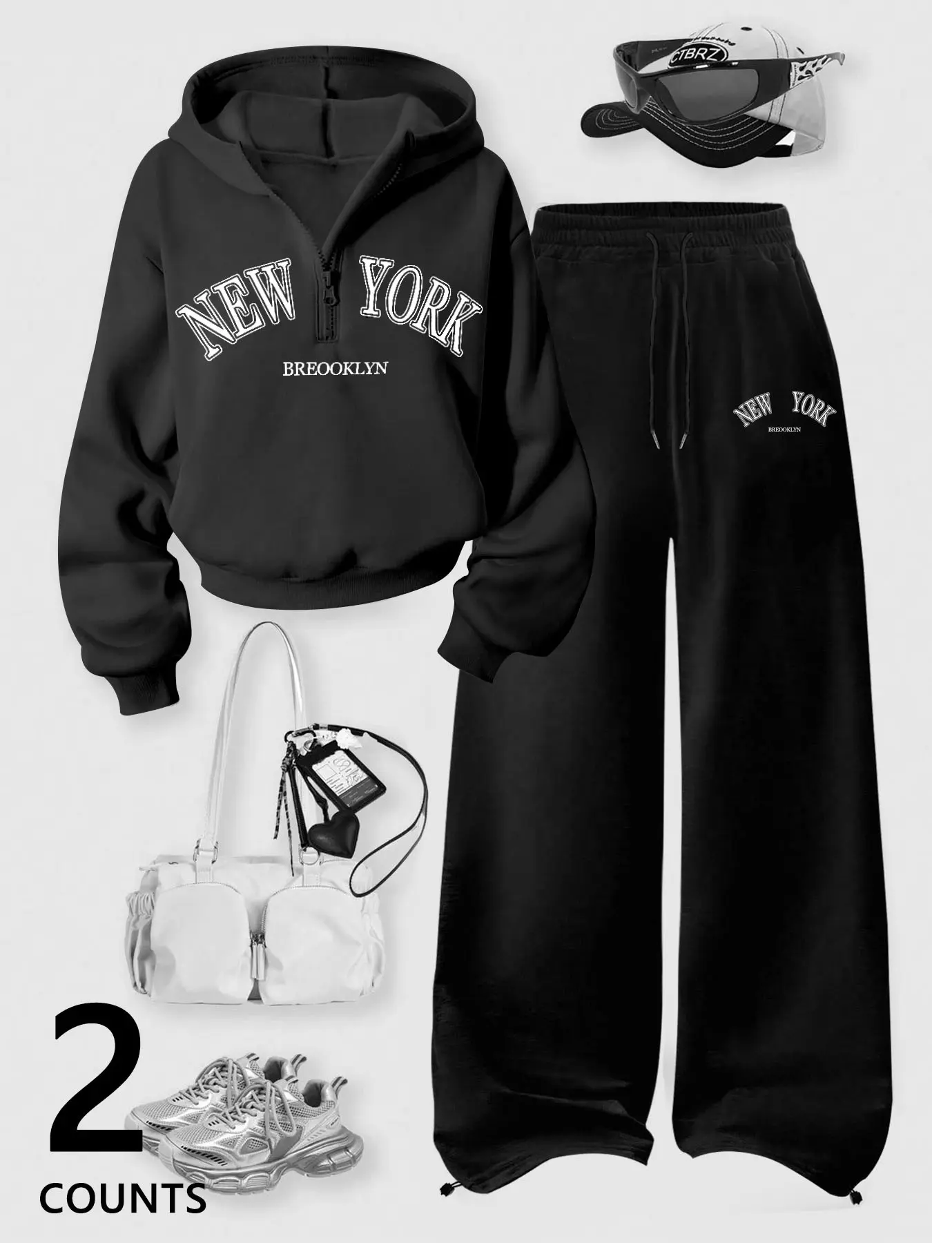 Women's Sleepwear Set, Hoodie Top with Long Pants, Letter Print, Loose Fit, Casual Comfort, Suitable for Home or Outdoors, Loungewear, Pajamas Lounge Set
